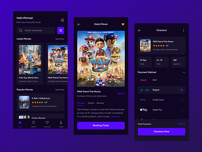 Movie Ticket Mobile App ( Dark Mode )