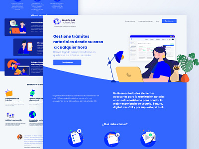 Company Home Page blue cat flat illustration minimal ux webdesign website women working