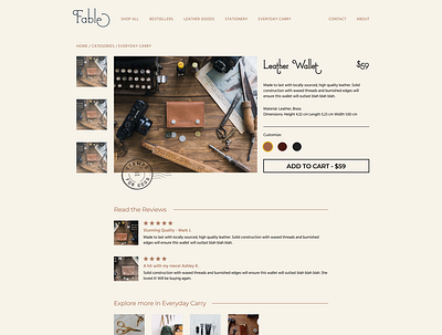 Fable Supply - Product Detail Page brand design branding ecommerce home goods leather product page web design