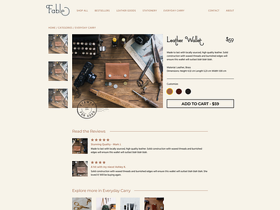 Fable Supply - Product Detail Page brand design branding ecommerce home goods leather product page web design