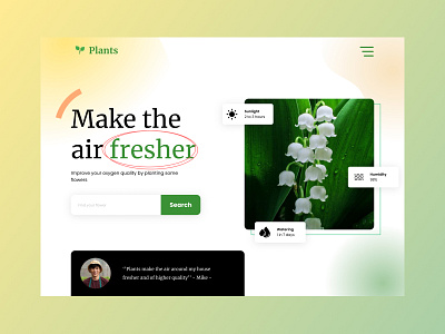 Plant web design air branding clean design flower fresh graphic design green health illustration logo plants sun ui ux vector water web