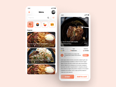 Food delivery app adobe app branding clean delivery design figma food graphic design icon mobile orange research resto simple steak ui ux web