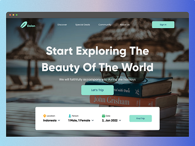 Dolan - Travel Web Design blue branding clean desain grafis design elegant graphic design hero section holiday landing page logo minimalist portfolio ticket travel ui uiux indonesia ux ux design web