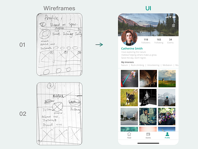 Social Media Profile Page app appdesign dailyui design mobiledesign sketch ui userexperiance userexperience userflow ux uxdesign wireframe wireframing