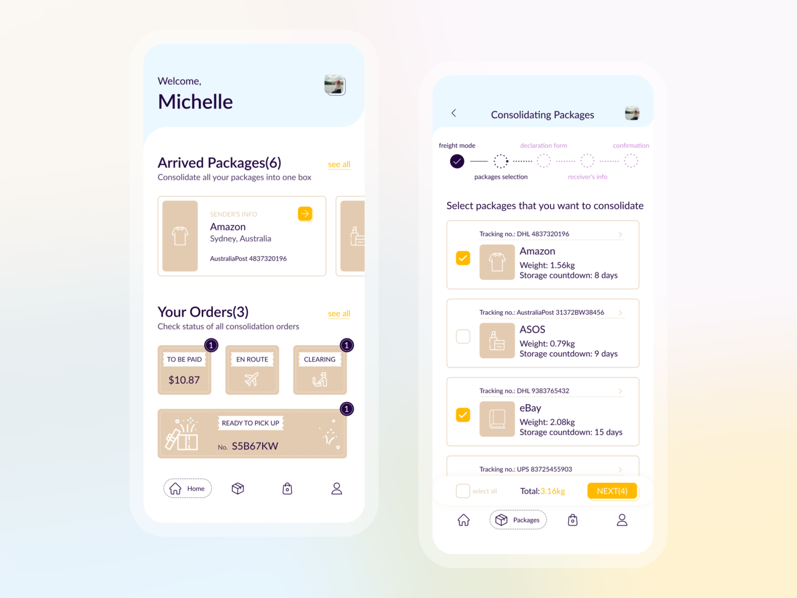 Logistics/Package Consolidation App UI Design by Michelle Zhu on Dribbble