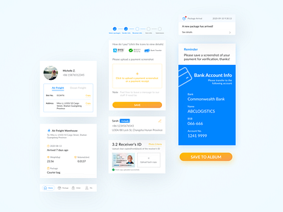 Logistics App UI Components app design colour coded components delivery status delivery tracking deliveryapp information architecture language logistics package consolidation profile ui components ui kit uidesign uxdesign 物流 转运 集运