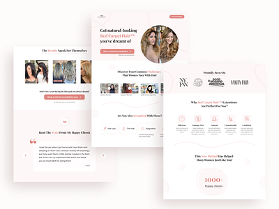 Hair Extensions Landing Page beauty before after branding conversion figmadesign hair hair extension hair salon headshot infographic landing page lifestyle pink colour social proof testimonial uidesigner value proposition webdesign website website design
