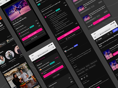 Video markeplace Webapp UX/UI Design checkout confirmation page creators dark theme dark ui ecommerce figmadesign marketplace mobile responsive order page product details page product page responsive design stock footage uidesign ux video footage webapp webapp design
