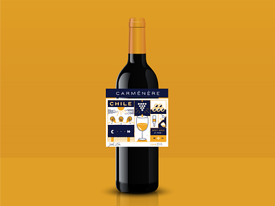 Chilean Wine Label design gold grapes graphic design illustration kind like a woodcut print navy tiled vineyard wine wine bottle wine glass wine label