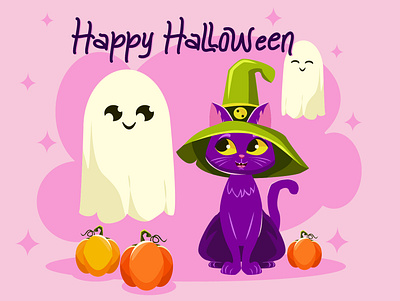 Halloween postcard character design graphic design halloween illustration postcard sticker vector