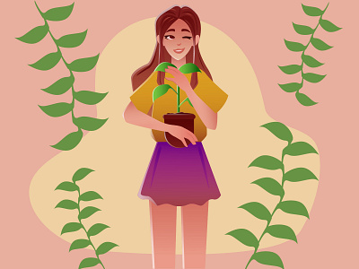 Girl with plant character design design graphic design illustration postcard sticker vector