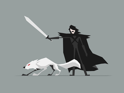 Jon & Ghost angular character design direwolf game of thrones ghost got illustration jon snow minimal shapes
