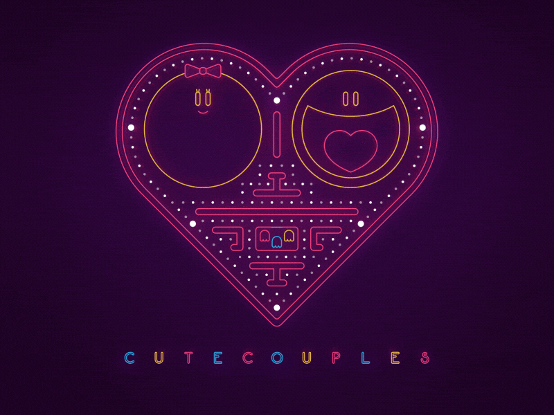Cute Couples art gallery show promo after effects animation character design gif illustration loop motion graphics neon pacman vector video game