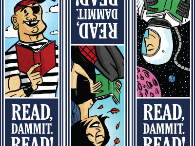 Read, Dammit. Read! astronaut bookmarks brush color illustration ink pirate read reading woman