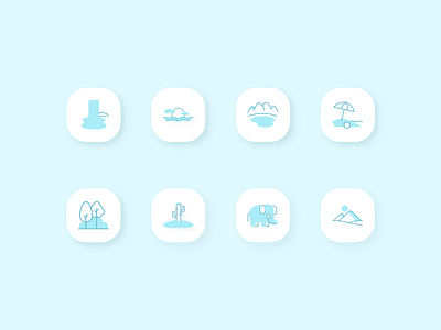 Discover - Travel Icons II 2d 2d art 3d 3d icon beach branding clean elephant forest lake logo minimal modern style sunset travel travel app travel icon turqoise typography