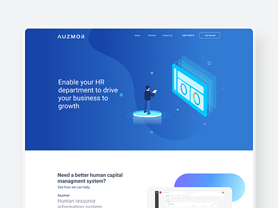 Auzmor - Human Resources 2d 3d clean flat hr hrms human resources illustration minimal modern typography website design