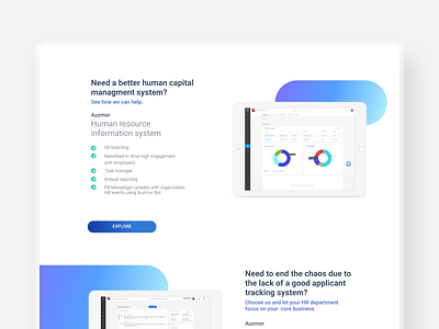 Auzmor - HRMS 2d 3d b2b blue clean hr hr app hr software hrms human resources minimal modern typography