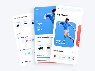 Maradona - Football Stats App 2d 3d argentina clean fifa football maradona minimal modern player player card player ui sports sportsapp stats typography