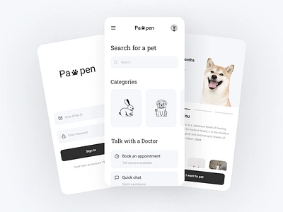 Pawpen - Animal Care App 2d 3d animals black and white clean companion friends minimal modern pet pet care peta petapp pets petshop petstore typography