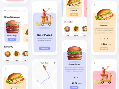 Tastly - Food App Collection 2d 3d clean delivery food food and drink food app food illustration food order food tech hamburger minimal modern online food order sandwich snacks