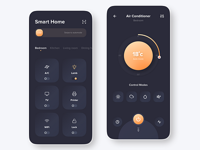 Homely - IoT App 2d 3d clean controls dark mode dark ui iot iot app iot remote iotremote minimal modern night mode remote remote control