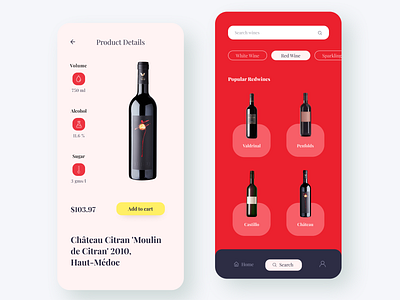 FineWine - Wine App 2d 3d drink menu food and drink food app food app ui grapes minimal online food product details product page red wine wine app wine bottle wine label winery