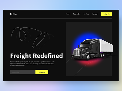 Wings - Logistics, Freight Services 2d 3d cargo clean consignment container dark ui freight freight forwarding freight management logistics logistics company minimal mover night mode truck trucking web webdesign