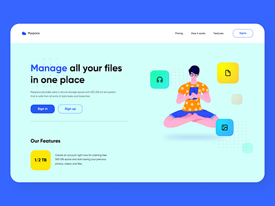 Myspace - Cloud Storage Platform clean cloud cloud server cloud storage files illustration media media storage minimal modern online storage storage space vector web webdesign website design