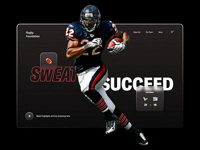 Rugby Foundation - Football Website 3d american football football football website futball glassmorphism madden madden nfl minimal newyork giants nfl rugby rugby world cup rugbyweb sports sportsweb superbowl typography