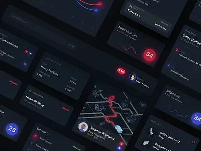 Logistics Dashboard UI Elements clean container darkmode illustration logistics logistics management minimal modern night mode shipment shipment management typography