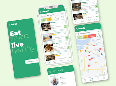 Veggly - find your nearest eating space app eat food foodapp mobile ui ux uxdesign veggie