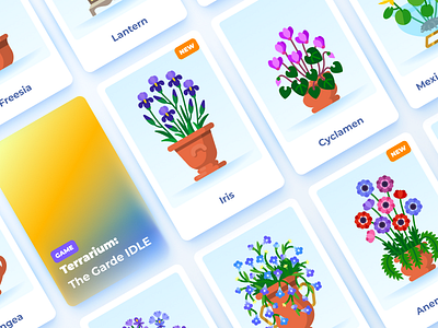Terrarium: plants and decorations flat flat illustration flowers game illustration mobilegame nature plants pots vector