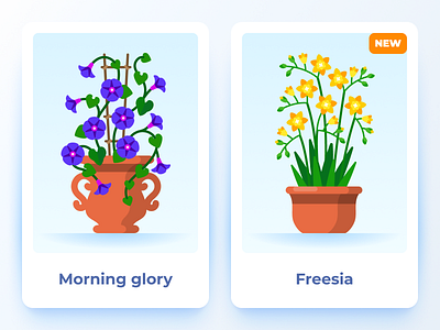 Terrarium: plants and decorations (Morning glory and Freesia) flat flat illustration flowers freesia game illustration morning glory plants vector
