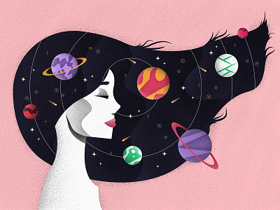 Space Woman cosmos geometric illustration illustration art jutastudio planets portrait profile space stars texture woman