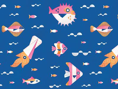 Under the sea fish geometric illustration illustration art jutastudio minimal pattern pufferfish sea squid texture