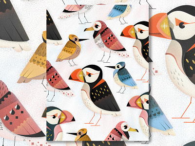 Seaside Birds animal birds geometric illustration illustration art jutastudio minimal nature pattern puffin texture