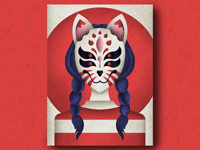 Fox Girl fox geometric illustration illustration art japan jutastudio mask minimal pop texture
