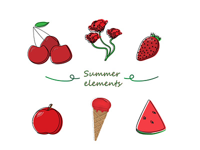 summer elementy cherry ice cream poppy strawberry berry summer watermelon арбуз вишня клубника мак мороженое яблоко