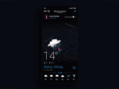 Weather app UI/UX c4d dark mode micro interactions product design ui