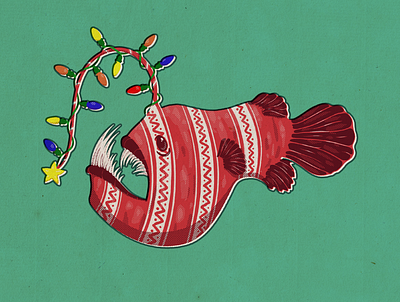 Festive Angler Fish - Personal Christmas Card Design 2022 adobe illustrator adobe photoshop card design character design christmas design digital art festive fish graphic design illustration