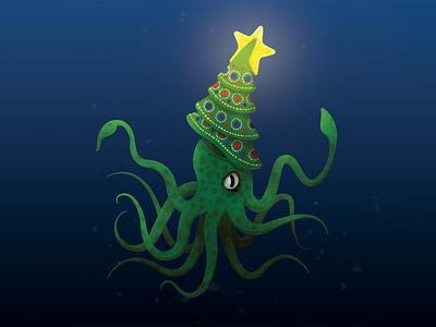 Happy Squidmas! - 2023 Personal Christmas Card Design adobe illustrator adobe photoshop card design character design christmas design festive graphic design illustration squid