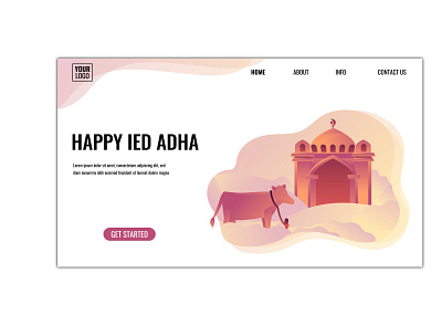 Eid al-Adha Qurban celebration flat illustration.Concept of land adha app arab arabic banner celebration cow design eid eid al adha festival flat graphic hajj header illustration landingpage mosque uiux