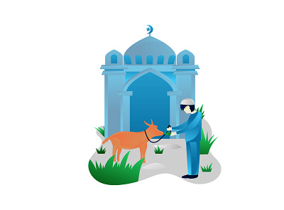 Eid al-Adha Qurban celebration flat illustration. adha app arab arabic banner celebration design eid eid al adha festival flat goat graphic hajj header illustration landingpage mosque uiux