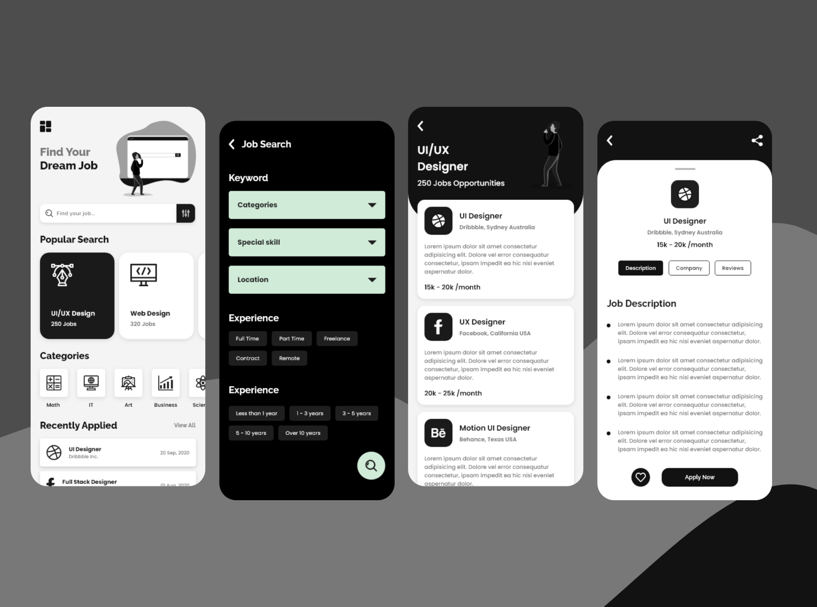 Job Search App UI Concept by Manjurul Islam on Dribbble