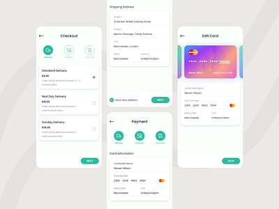 Checkout UI Concept address android checkout clean ui creative design credit card delivery design figma ios minimal payment trends ui uidesign uiinspiration uiux ux uxdesign uxinspiration