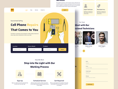 Phone Repair Shop Landing Page clean ui creative design devices electronics fix device landing page minimal phone repair shop trends trendy desidn ui uidesign uiinspiration uiux ux uxdesign uxinspiration website