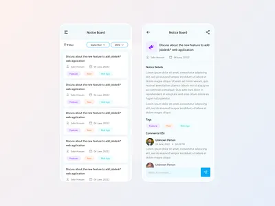 Notice Board - App Screen Concept android app design clean ui creative design erp erp software ios management app minimal mobile app notice notice board trendy design ui uidesign uiinspiration uitrends ux uxdesign uxinspiration