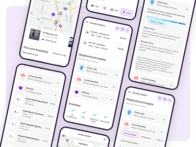 Advanced Location Insights apartments app cards crimerate directions groceries housing insights listing location map marketplace poi ui