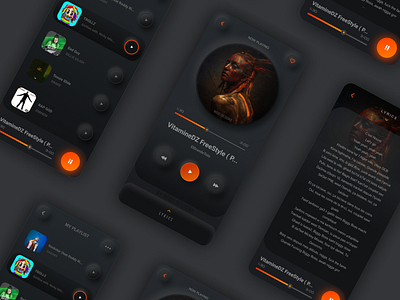 Music Player Dark Mode dark app design digital gradient iphonex minimal mobile moblieapp music music player neuomorphism night mode orange round shadow skeumorphic stream ui ux ui ux uiux