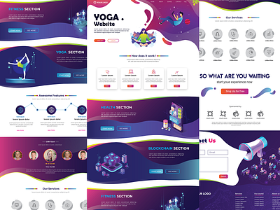 Yoga website isometric Design blockchain creative design fitness gradient illustration isometric design minimal purple gradient relaxation ui ux yoga